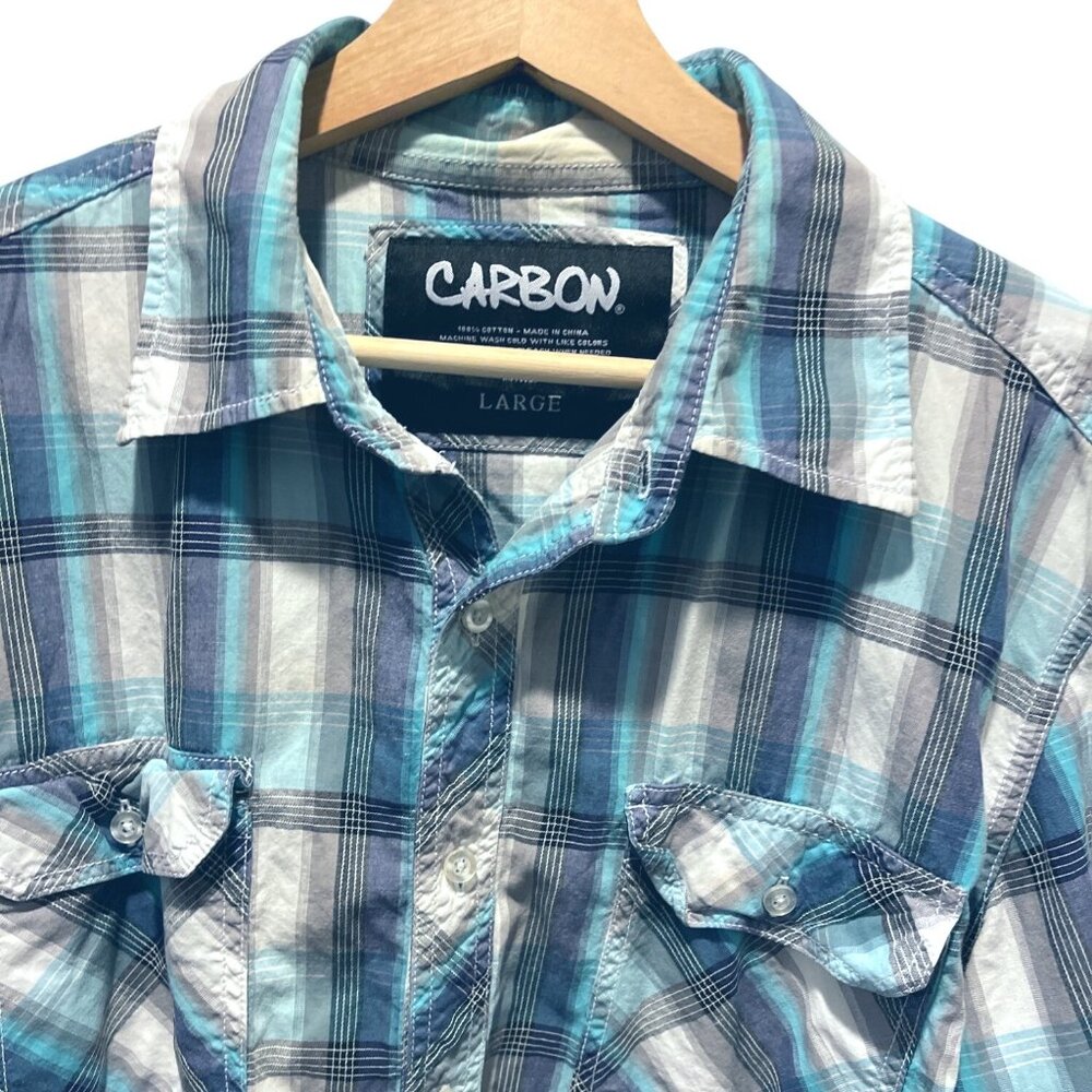 Carbon Vintage Plaid Dress Shirt Long Sleeve Button up Mens Size L Cotton - Picture 4 of 7